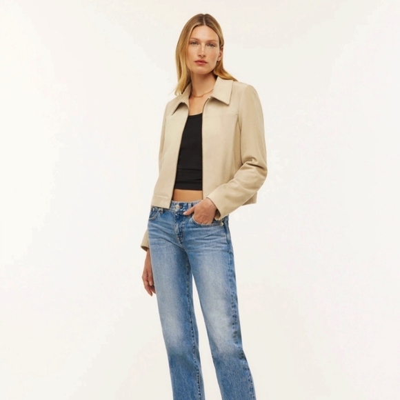 Madewell Shrunken Zip-Front Jacket in Suede size 0 in Light Sand color - Picture 3 of 14